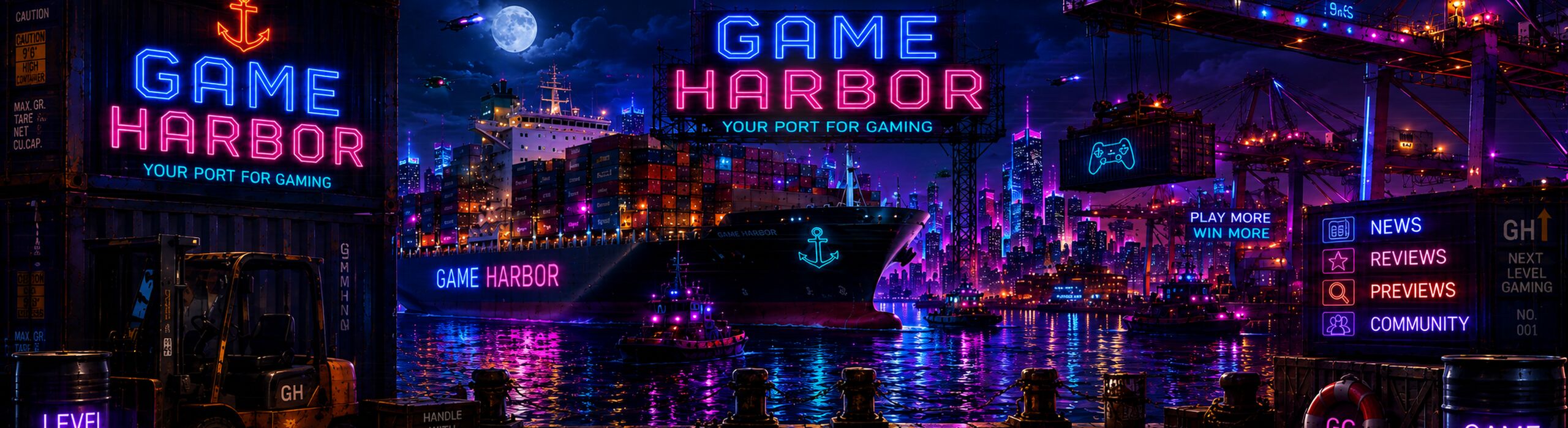 GameHarbor neon arcade banner