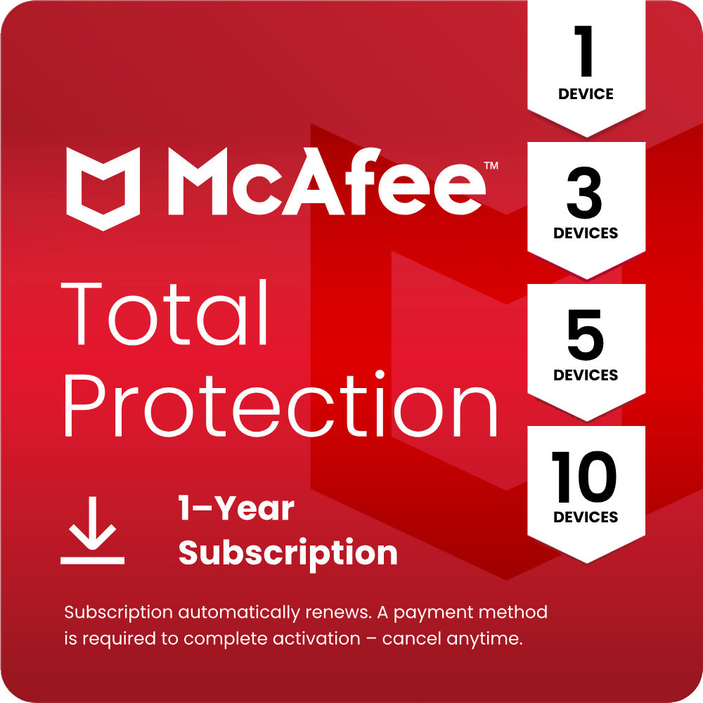 McAfee Total Protection one-year subscription for multiple device options
